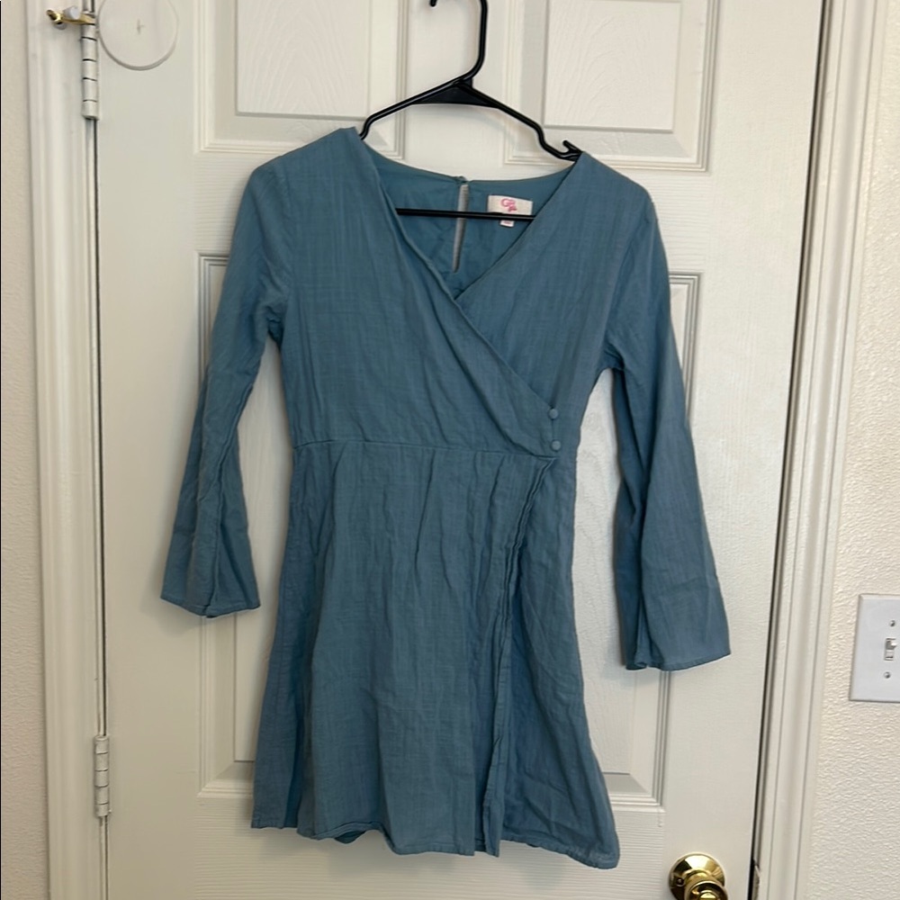 Chic Blue Wrap Dress with Bell Sleeves